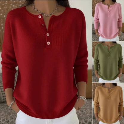 ✨【S-2XL】Suéter de cuello en V de color sólido para mujer, suelto y casual 4181151