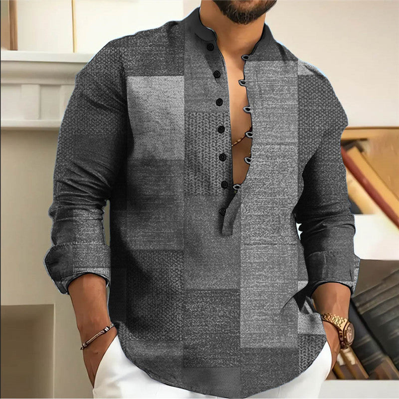 👔【S-3XL】Pánská košile z bavlny a lnu s geometrickým vzorem