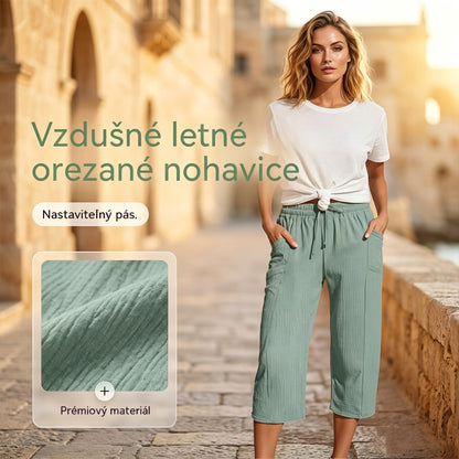 🌸 [S-3XL] Dámské jednobarevné skládané zkrácené kalhoty z bavlny a lnu