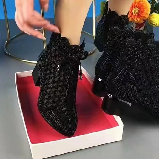 👠【35-41】 Krótkie buty z siateczki na grubym obcasie w nowym stylu