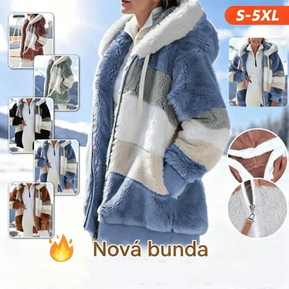 🔥 Poslední den – sleva 50 % ❄️【S–5XL】Nový dámský hřejivý kabát pro rok 2026, zateplený plyšový design s kontrastními pruhy ✅ Platba na dobírku
