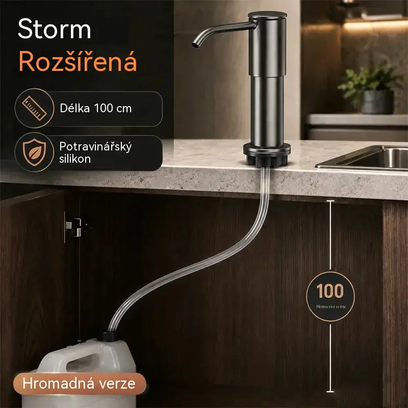 🏠Vestavný dávkovač mýdla a mycího prostředku pro kuchyňský dřez, z prémiové nerezové oceli, s výsuvnou trubicí vedoucí přímo do láhve a gravitační kuličkou 304, rychlé čerpání