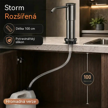 🏠Vestavný dávkovač mýdla a mycího prostředku pro kuchyňský dřez, z prémiové nerezové oceli, s výsuvnou trubicí vedoucí přímo do láhve a gravitační kuličkou 304, rychlé čerpání