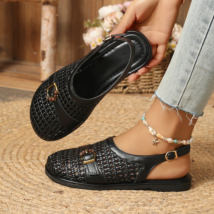 🛍️ Pohodlí a svěžest! Nízké pletené sandály s uzavřenou špičkou a páskem | 36-43