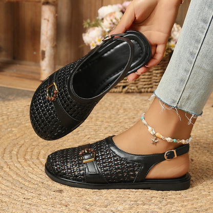 🛍️ Pohodlí a svěžest! Nízké pletené sandály s uzavřenou špičkou a páskem | 36-43