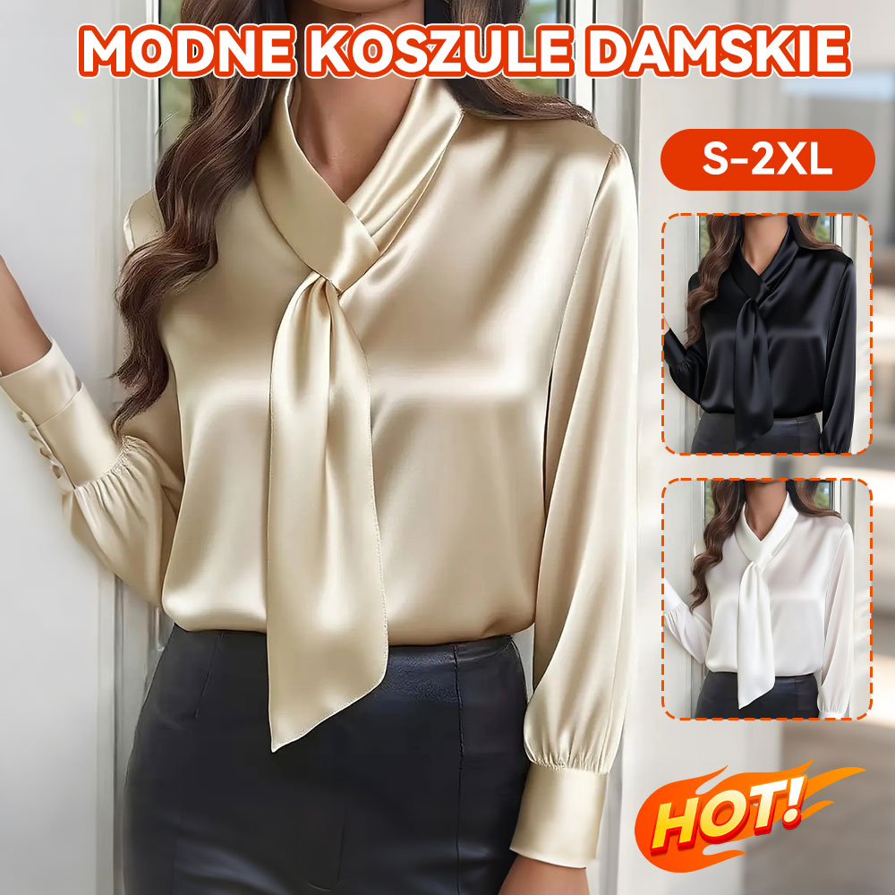 🔥【S-2XL】Jednolity kolor, stylowy design, koszula z długim rękawem i wstążką-4181221