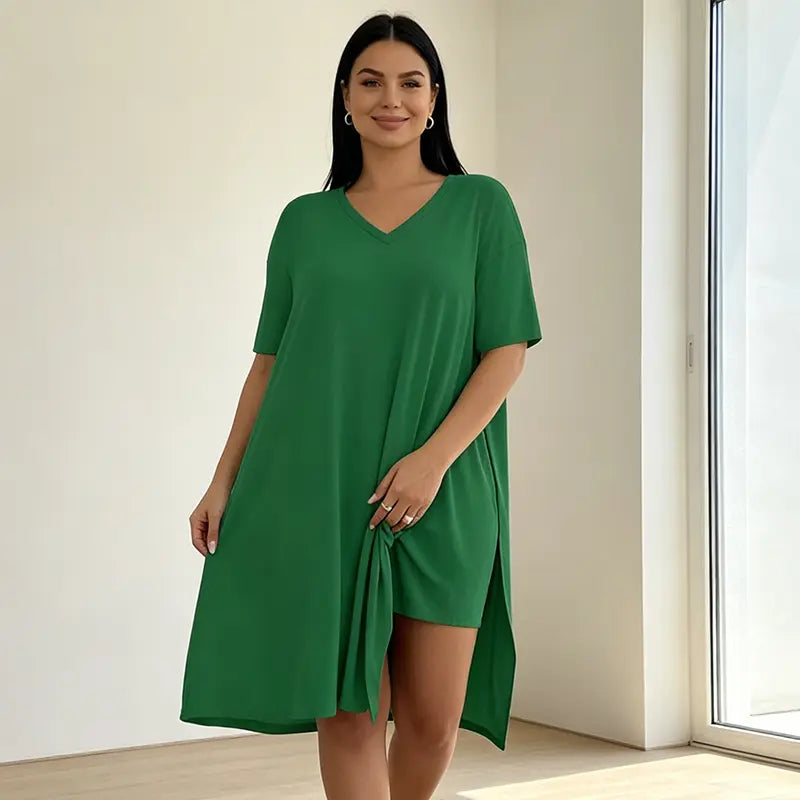 🌿 Nagy méretű női nyári szett – hosszú póló oldalhasítással + rövidnadrág 👗 Puha, sztreccs és lélegző anyag, maximális kényelem egész nap! ✨