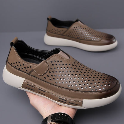 【39-44】Nowe letnie męskie buty skórzane z miękką podeszwą, wygodne, oddychające, miękkie i odporne na zużycie