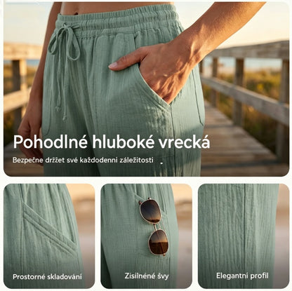 🌸 [S-3XL] Dámské jednobarevné skládané zkrácené kalhoty z bavlny a lnu
