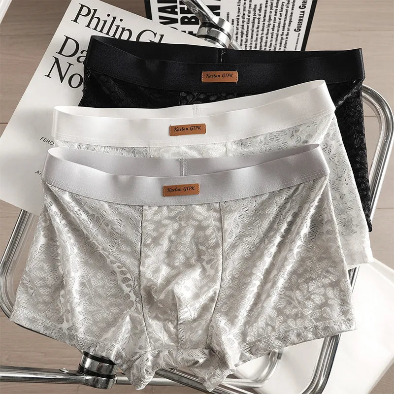 🩲【L-3XL】🧊【Sada 3 kusů】Pánské boxerky z chladivého hedvábného materiálu – ultra elastické, bezešvé, maximální pohodlí