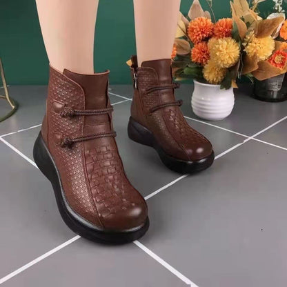 💥💥【35-40】Zimowe modne skórzane buty termiczne damskie z bocznym zamkiem