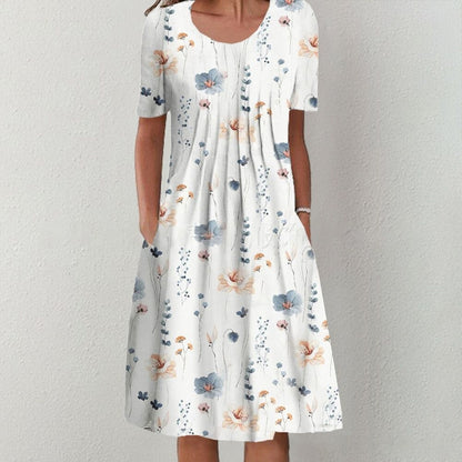 💗Modna sukienka średniej długości z kwiatowym nadrukiem, delikatnym kwiatowym wzorem, ✅obfity i elegancki temperament, ✅nadaje się na co dzień i na imprezy-3946892