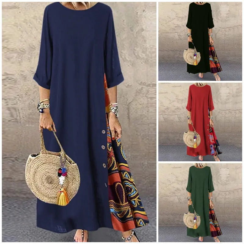 🌾【Oferta specjalna】💕[M-5XL] Nowa letnia sukienka lniana w stylu retro - miękka i wygodna w dotyku-3974424