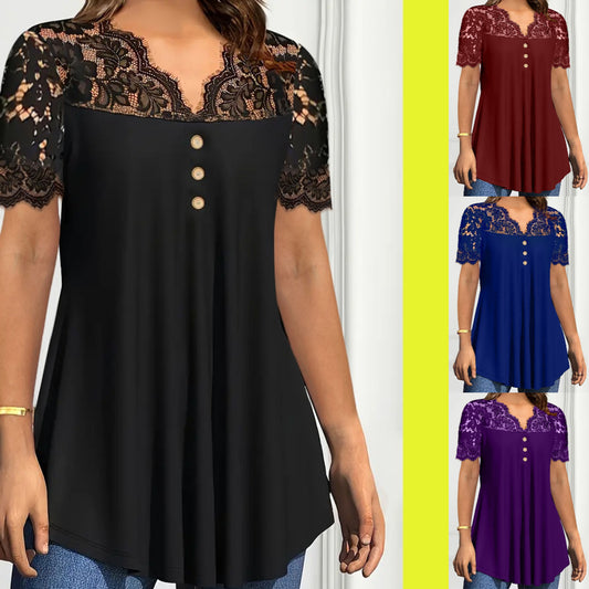 🔥【S-2XL】💖🎁Nový krajkový top s výstřihem do V a krátkými rukávy pro jaro/léto 2026