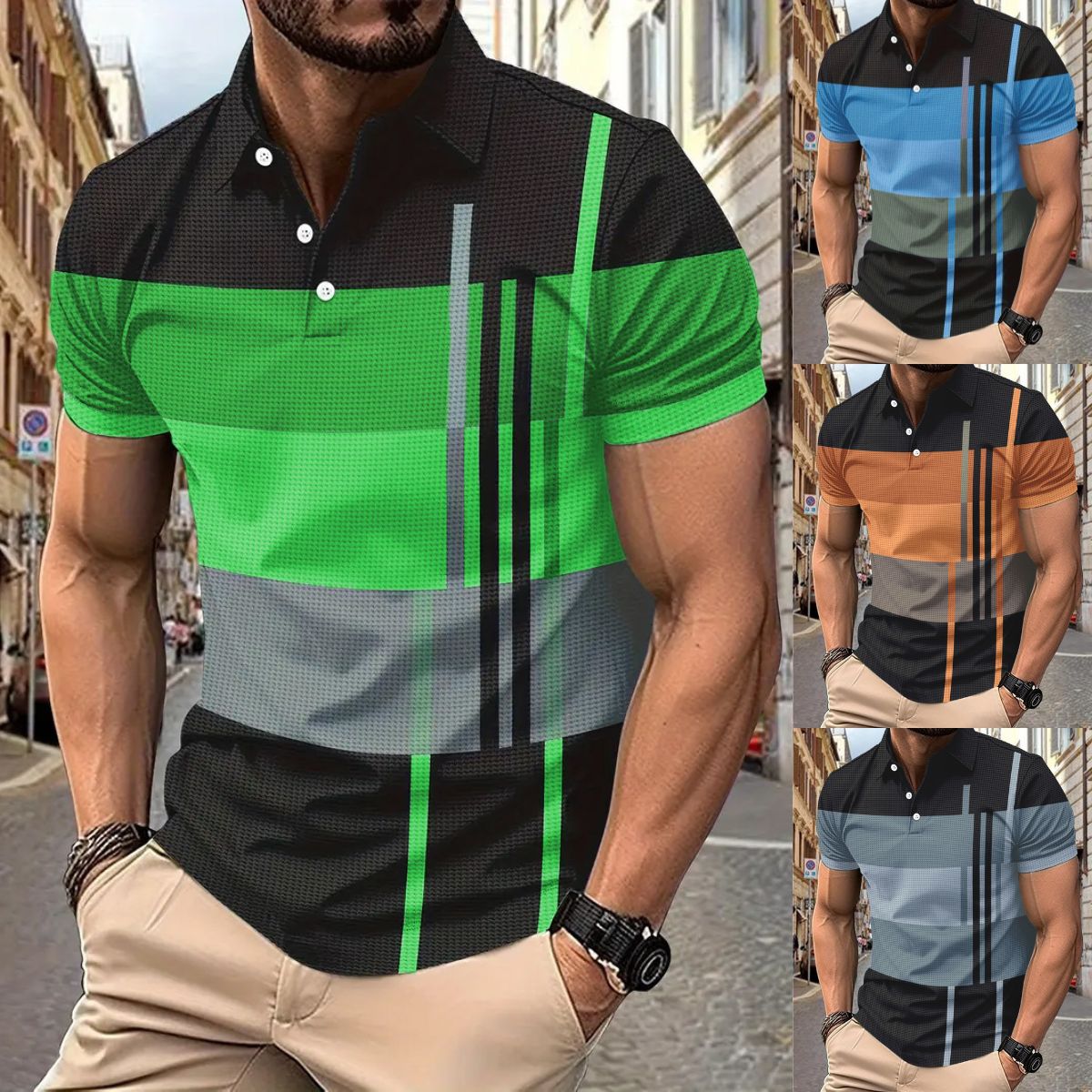 💥Sezónní nabídka 👕Pánské polo tričko s pruhy, krátkým rukávem a límečkem (S-5XL)