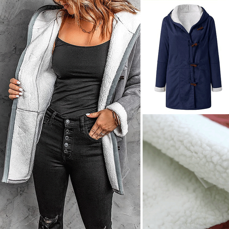 🥼🔥💖[Ograniczony czasowo rabat 43%] [S-5XL] 2024 moda i ciepło w jednym! Damska kurtka z kapturem, zamszowo-wełniana-3814045