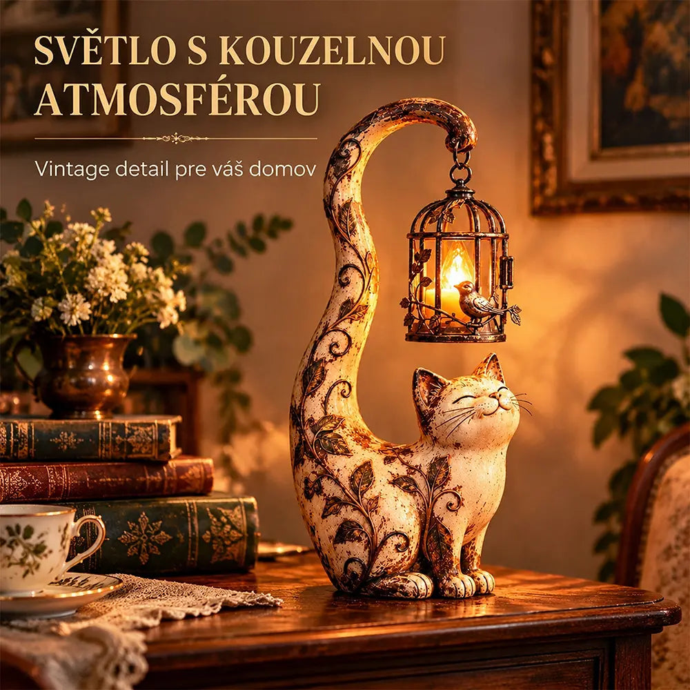 🐱💡Noční světlo ve stylu vintage – kočka s ptačí klecí – kreativní zahradní dekorace✅platba na dobírku