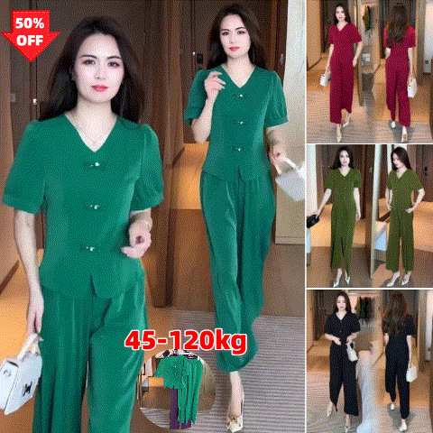 🌸【M-5XL】【Top + kalhoty se širokými kalhotami】Módní oblek z ledového hedvábí