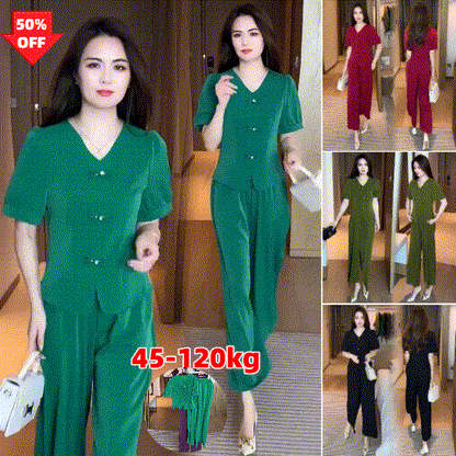🌸【M-5XL】【Top + kalhoty se širokými kalhotami】Módní oblek z ledového hedvábí