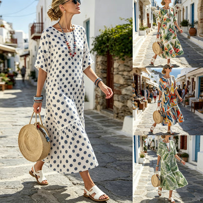 【S-3XL】🌺Γυναικείο Casual Φόρεμα με Κοντό Μανίκι και Σχέδιο, Πουλόβερ👗