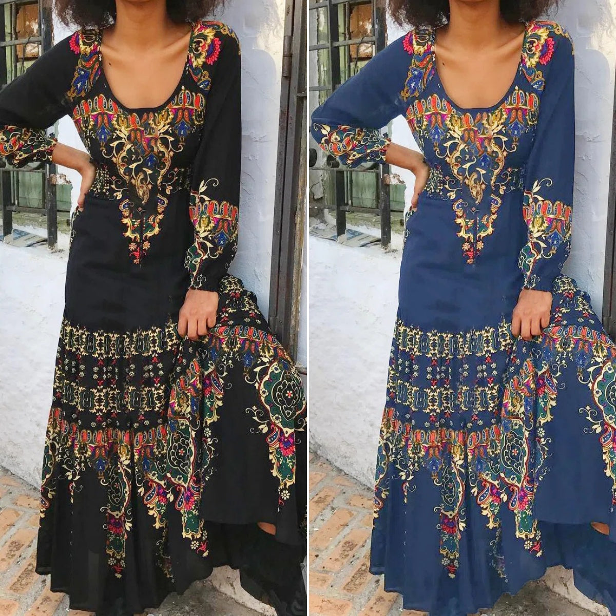 🔥👗【S-3XL】 Zimní nové dámské šaty s etnickým potiskem-4133626