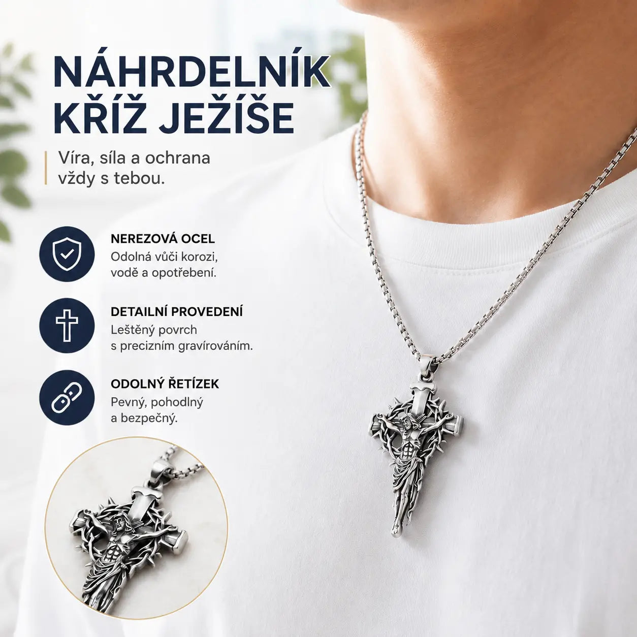 🔥Náhrdelník s křížem a trnovou svatozářem
