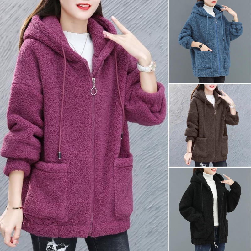 🔥🔥 【M-4XL】 2024 jesienno-zimowa nowa moda damska polarowa kurtka z kapturem-3798826