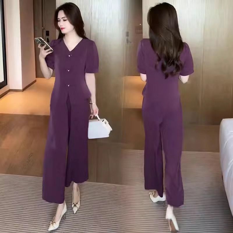 🌸【M-5XL】【Top + kalhoty se širokými kalhotami】Módní oblek z ledového hedvábí