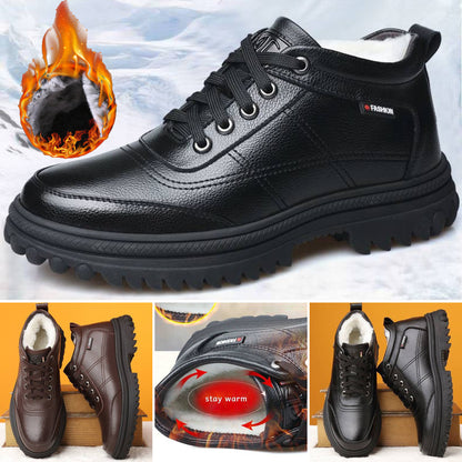 🔥Oferta ograniczona czasowo🔥[39-44] Zimowe, pogrubione, puszyste, ciepłe męskie skórzane buty na grubej podeszwie--3763434