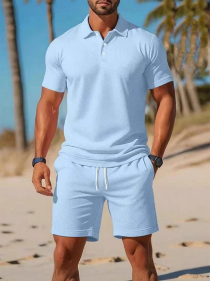 【S~3XL】Pánská souprava sestávající z košile s krátkým rukávem a kraťasů, ideální pro každodenní nošení.