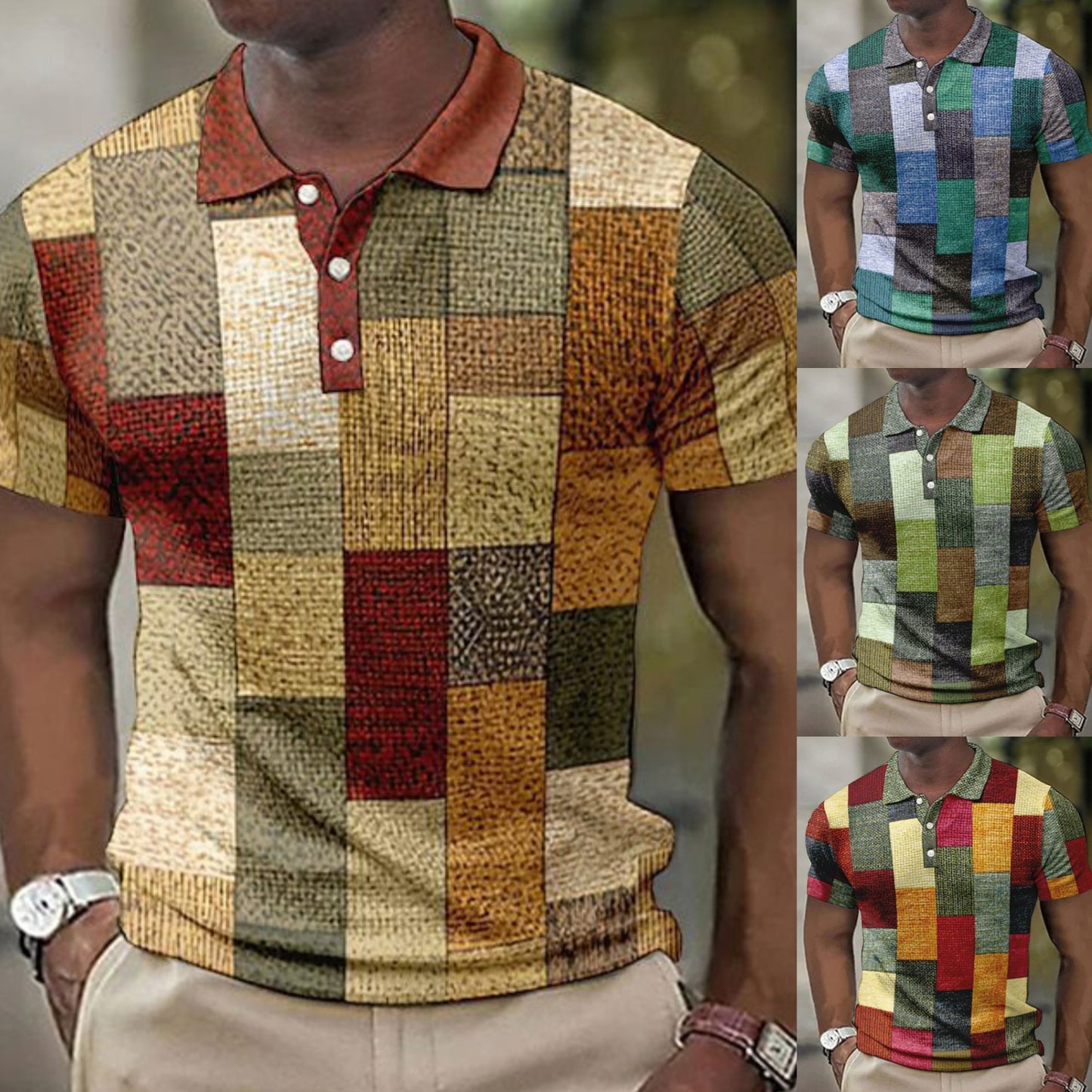 💥👕【Új, menő akciók】【S-5XL】Férfi lezser geometrikus mintás póló 2026