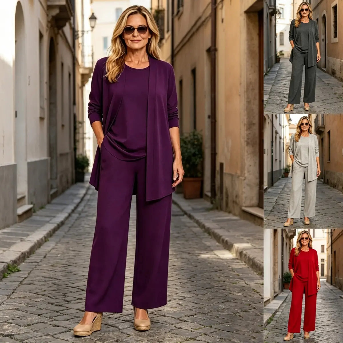✨Poslední den 50% sleva 【S–5XL】 Dámská třídílná souprava, přiléhavý kardigan, volný top a dlouhé kalhoty, pohodlný materiál, snadné kombinování