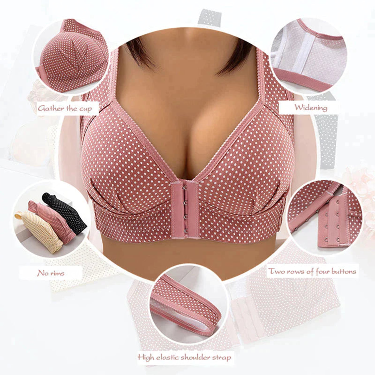 💕【3dílná sada】Letní dámská prodyšná podprsenka bez kostic s push-up efektem