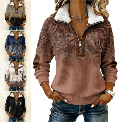 Niespodzianka ograniczona czasowo: 50% zniżki! 🔥🔥【S-3XL】Bluza z długim rękawem i nadrukiem, z polarowym kardiganem 4203628