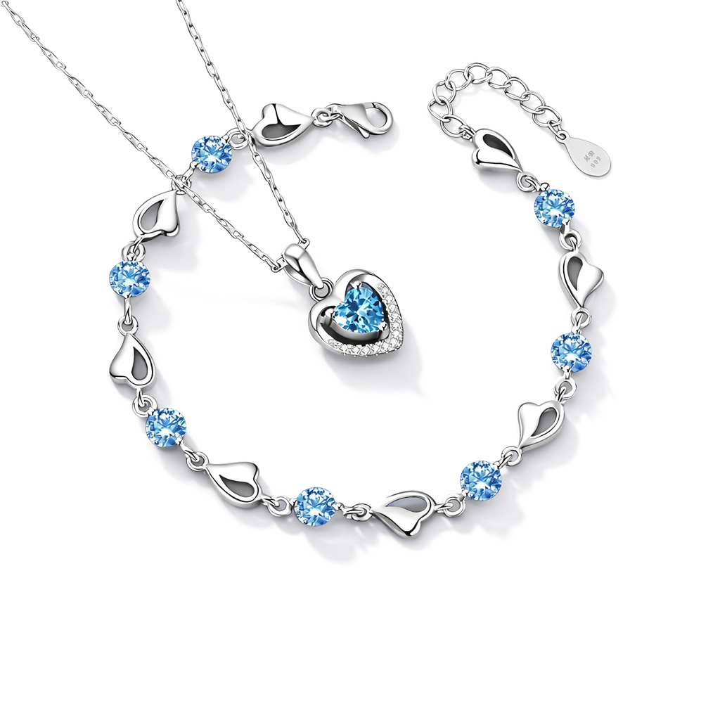 Zestaw bransoletki i naszyjnika z srebra próby 925 „Serce Oceanu”-4213469