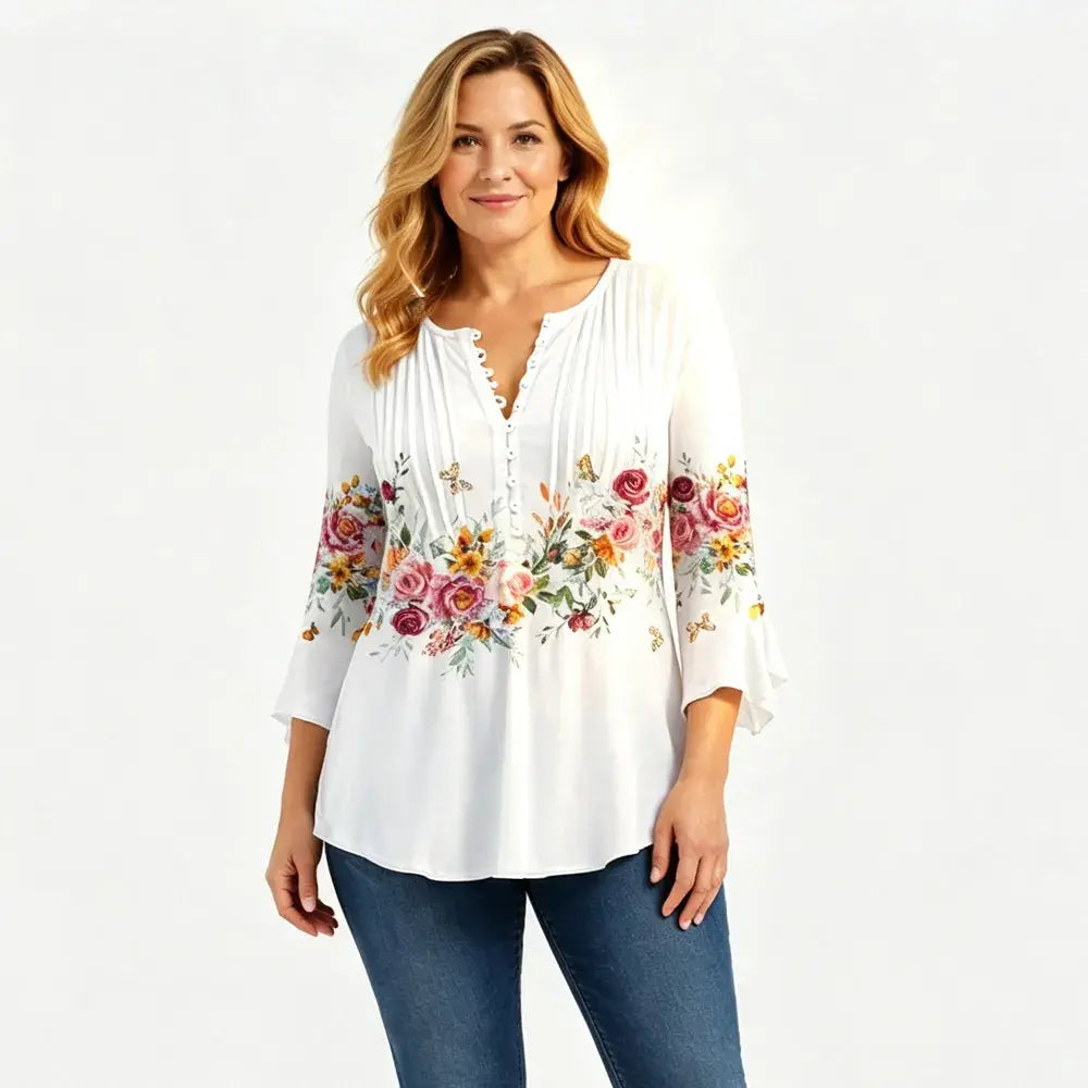 🌸😍 Časově omezená nabídka【S–5XL】 Letní dámské módní tričko s potiskem a výstřihem do V – prodyšné a pohodlné.