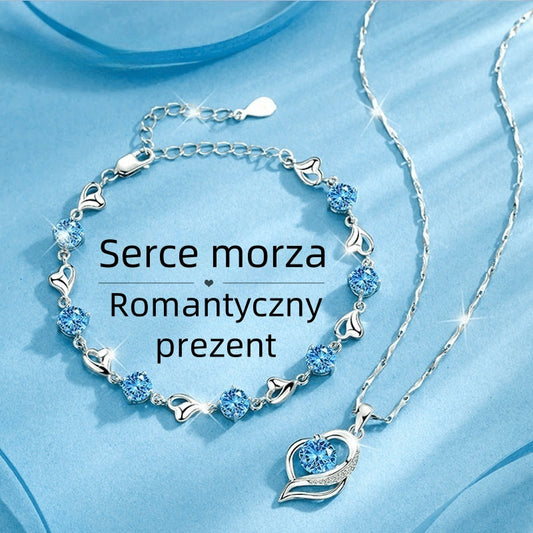 ✨✨【Kup 1, a 1 otrzymasz gratis】💎Serce oceanu 925 srebro bransoletka + naszyjnik zestaw-3996707