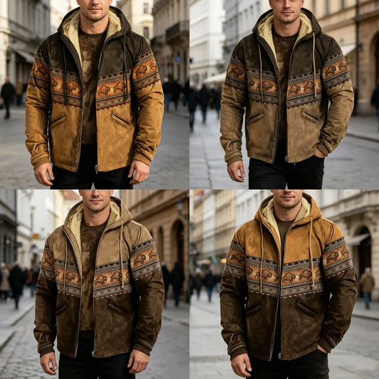 🔥【M–3XL】Nová pánská retro bunda s potiskem – nadměrný střih, hřejivá fleecová podšívka