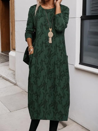 ✨【S-3XL】2025 Nowa damska sukienka z nadrukiem, okrągłym dekoltem i długim rękawem, czysta bawełna, miękka i wygodna-4168908