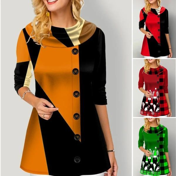 🔥🎄【S-5XL】2024 Nowy Świąteczny Ciepły Bawełniany Wygodny Casual Drukowany Modny damski top z długim rękawem-3840915