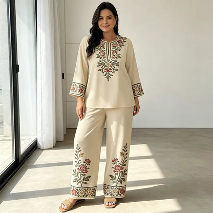 👗 Női nyári lenvászon szett – bő felső + bő szárú nadrág 🌿 Puha, lélegző és bőrbarát anyag, tökéletes a meleg napokra! ✨