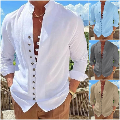 👔 50% kedvezmény 🔥【40-100 kg】Férfi pamut-lenvászon ing, nagy méretek ✅️Utánvétes fizetés