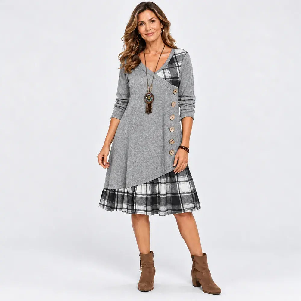 👗Poslední den – sleva 50 %【S-3XL】Dámské ležérní šaty s dlouhým rukávem a kontrastními detaily ✅️Dobírka