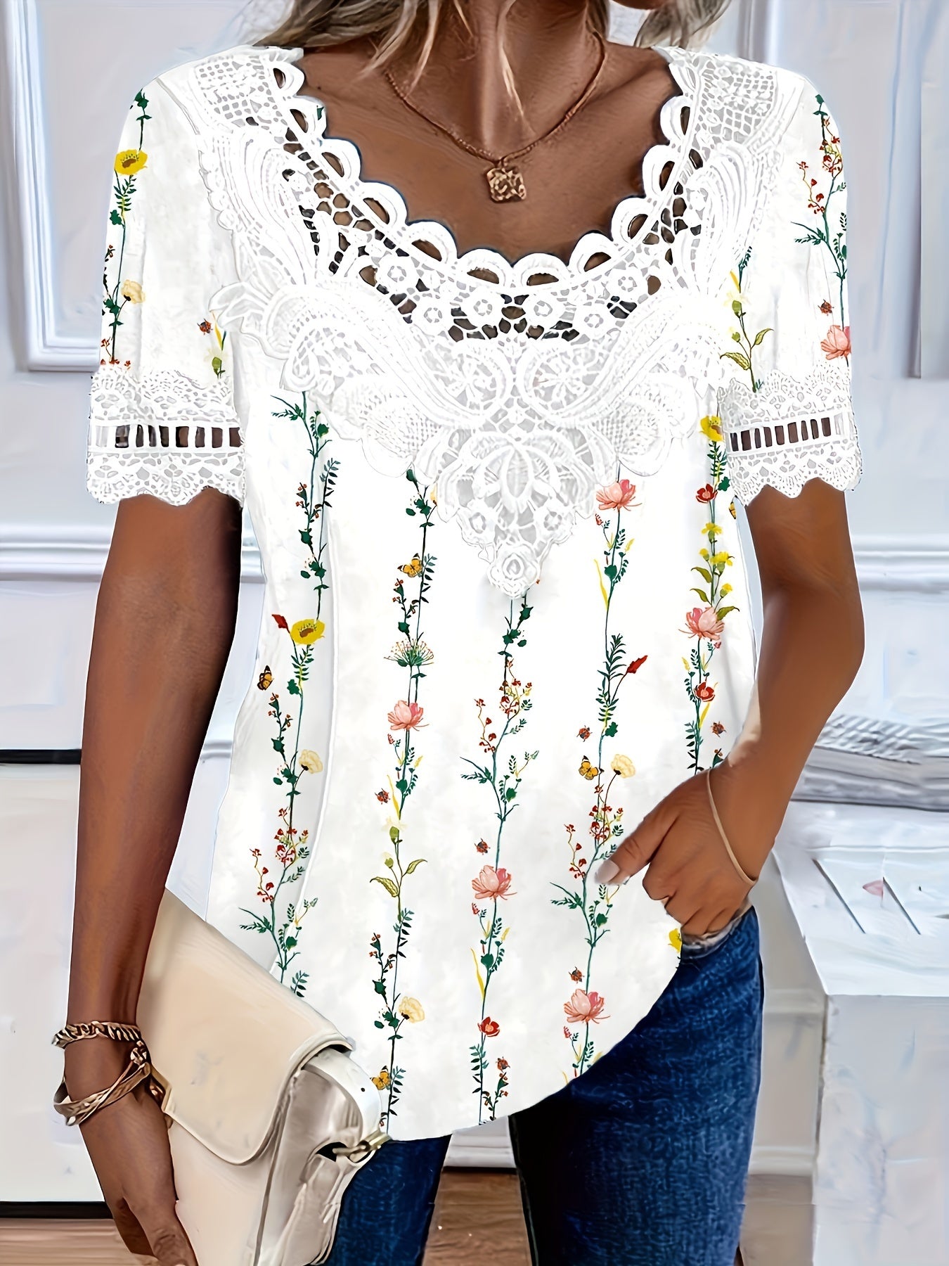 🤩🌺【Különleges ajánlat】【S-6XL】divatos női elegáns csipkeblúz – kényelmes és légáteresztő