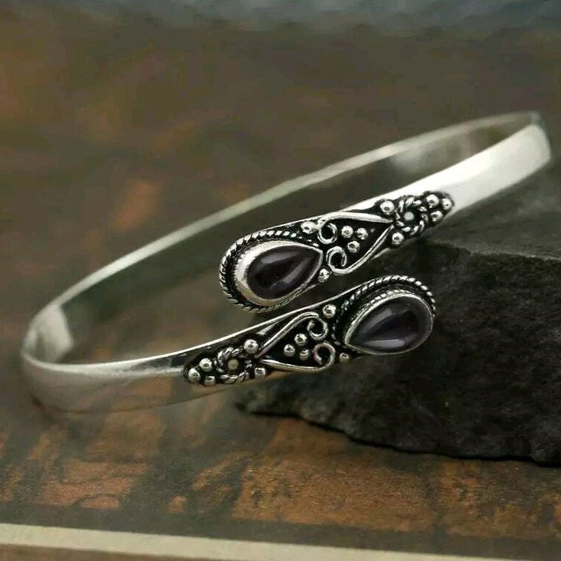 2 τεμάχια 24€【Αγοράστε 1, πάρτε 1 δωρεάν】Vintage ασημένιο βραχιόλι S925 με πράσινο αχάτη
