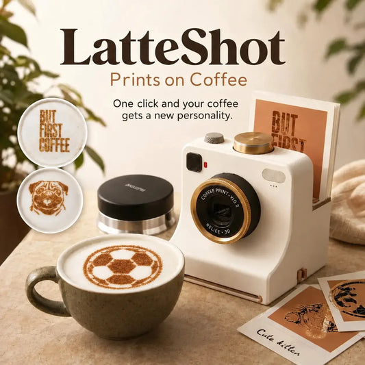 【 12 véletlenszerűen kiválasztott, egyszínű mintakártyát tartalmaz. 】🔥 Retro Latte Art kamera – Mechanikus sablonnyomtató latte arthoz