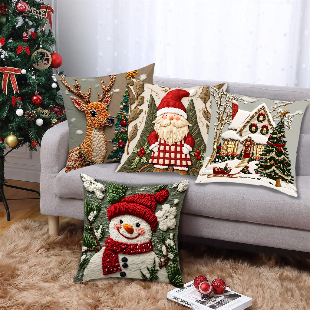 🔥【Sada 4 kusů】🎄Povlaky na polštáře s vánoční tématikou 4167448