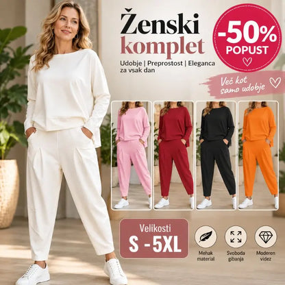 😊【S-5XL】💖Komplet hlač z dolgimi rokavi in okroglim izrezom, dvodelni komplet