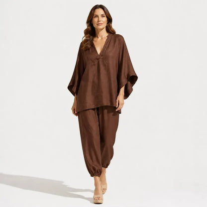 ⏳ Poslední den – sleva 50 %【S-3XL】👗 Souprava s volným výstřihem a širokým lemem, netopýřími rukávy, ležérní design, volný střih, ideální pro každodenní nošení  dámská souprava- pohodlná a všestranná ✨🌸